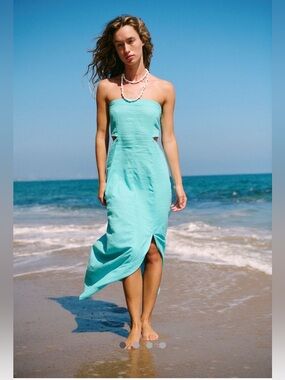 NWT Free People Ciao Linen Midi Dress, Size Small.